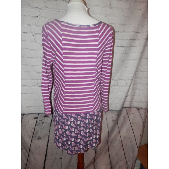 Postmark Anthropologie Fairly Purple Birds Medium Striped Top Tunic Pockets - Picture 4 of 5